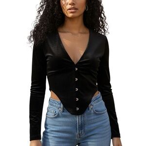 Chic Black V-Neck Women's Blouse